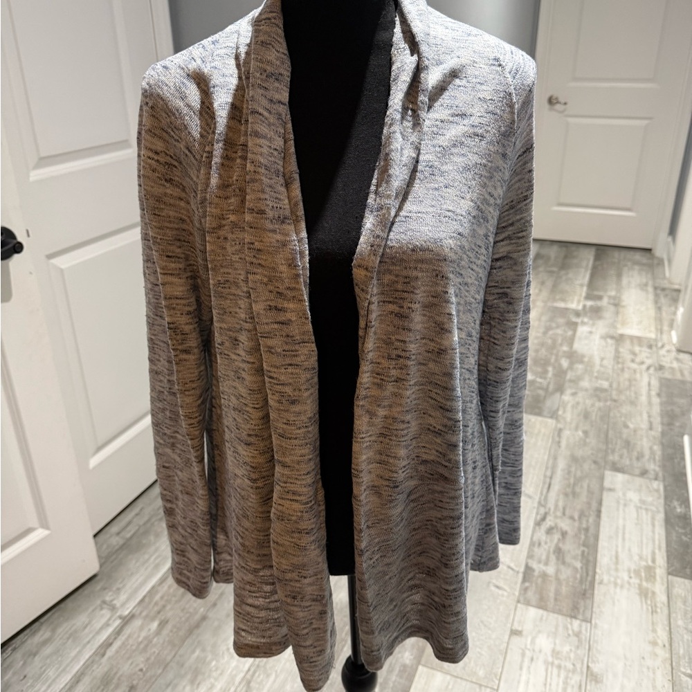 LOFT Gray/Blue Open Front Cardigan Size M